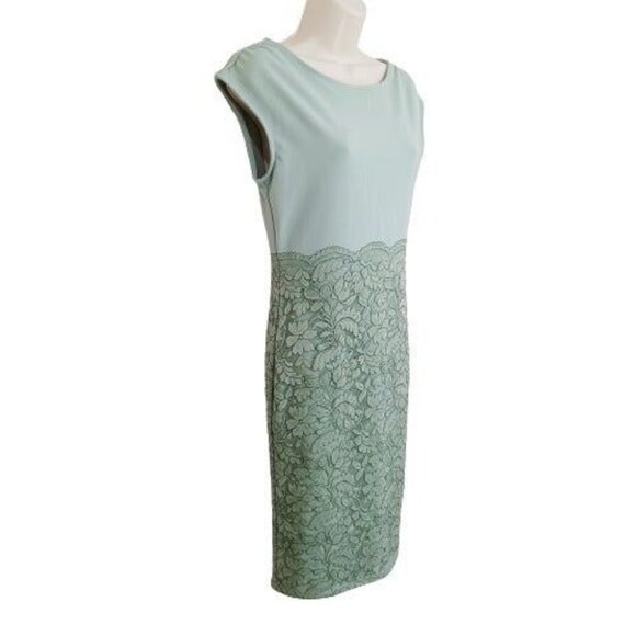 Women's Lace Overlay Midi Dress Moss Green Color Size L Sleeveless Zipper - Picture 2 of 12